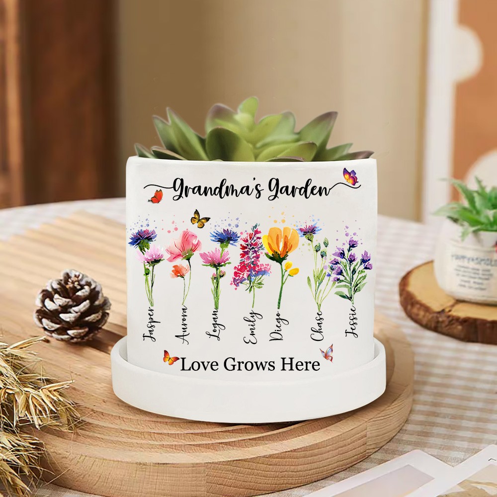 Custom Birth Month Flower Plant Pot Grandma's Garden Plant Pot Mother's Day Gift