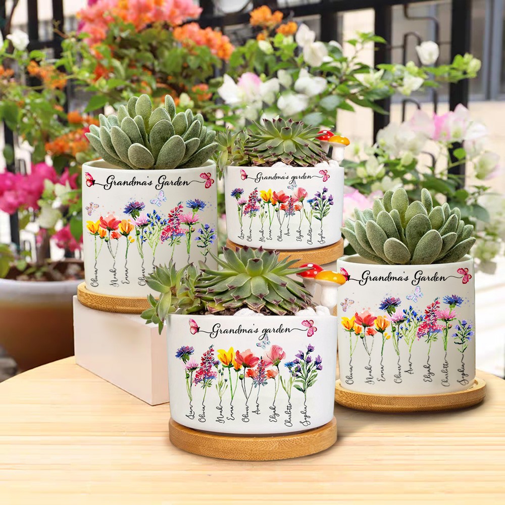 Custom Birth Month Flower Plant Pot Grandma's Garden Plant Pot Mother's Day Gift