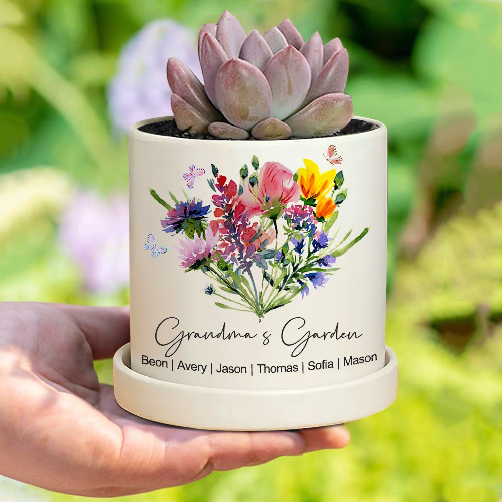 Custom Birth Month Flower Plant Pot Grandma's Garden Plant Pot Mother's Day Gift